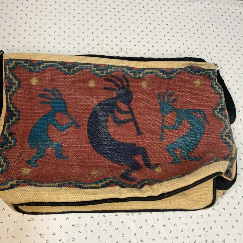 Vintage El Mercado Kokopelli Tote Bag 3 Playing Flute Dancing Carry Bag